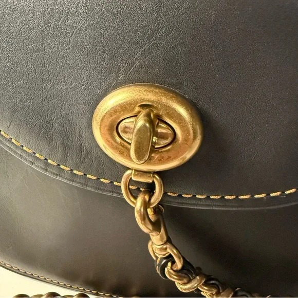 COACH 1941 Turnlock Saddle Crossbody Bag in Black Leather & Metal Braided Strap - Picture 4 of 14